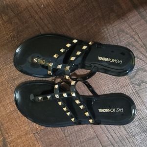 Cute flat Jelly sandals with Gold studs